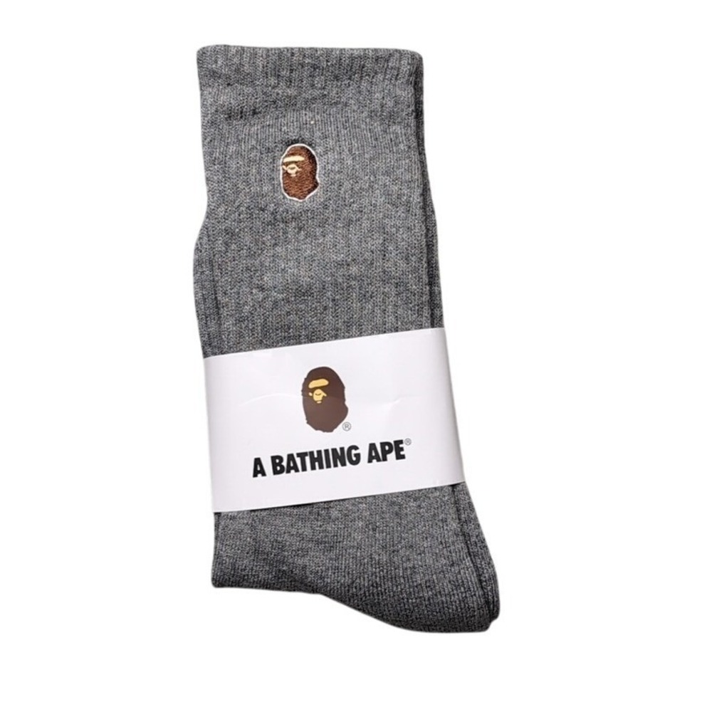 Bape Crew Socks Embroidered Ape Head Mens‎ Womens Unisex Size 9-11 Gray Brown